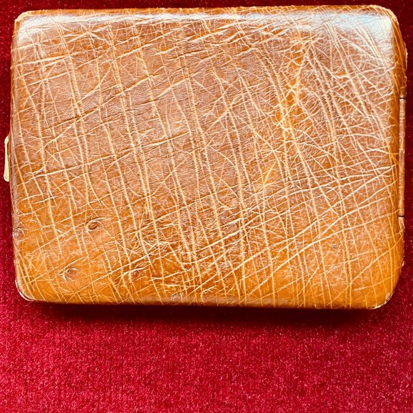 Vintage Genuine Ostrich Bifold Card Case Wallet 14K Gold Engraved - Picture 3 of 12